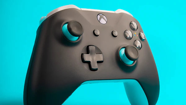 Game controller on a bright blue background