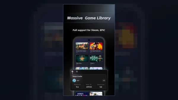 Official GameHub screenshot of the game library with Steam and Epic support