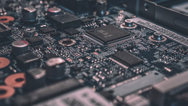 Macro photo of a circuit board with chips