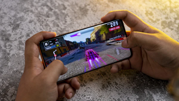 Racing game running on an Android phone held in landscape