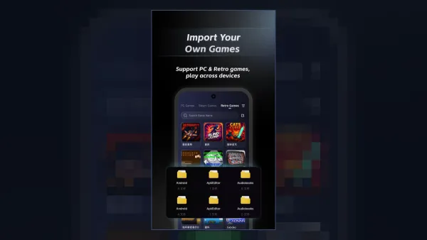 Official GameHub screenshot showing the Import Your Own Games feature for PC and retro games
